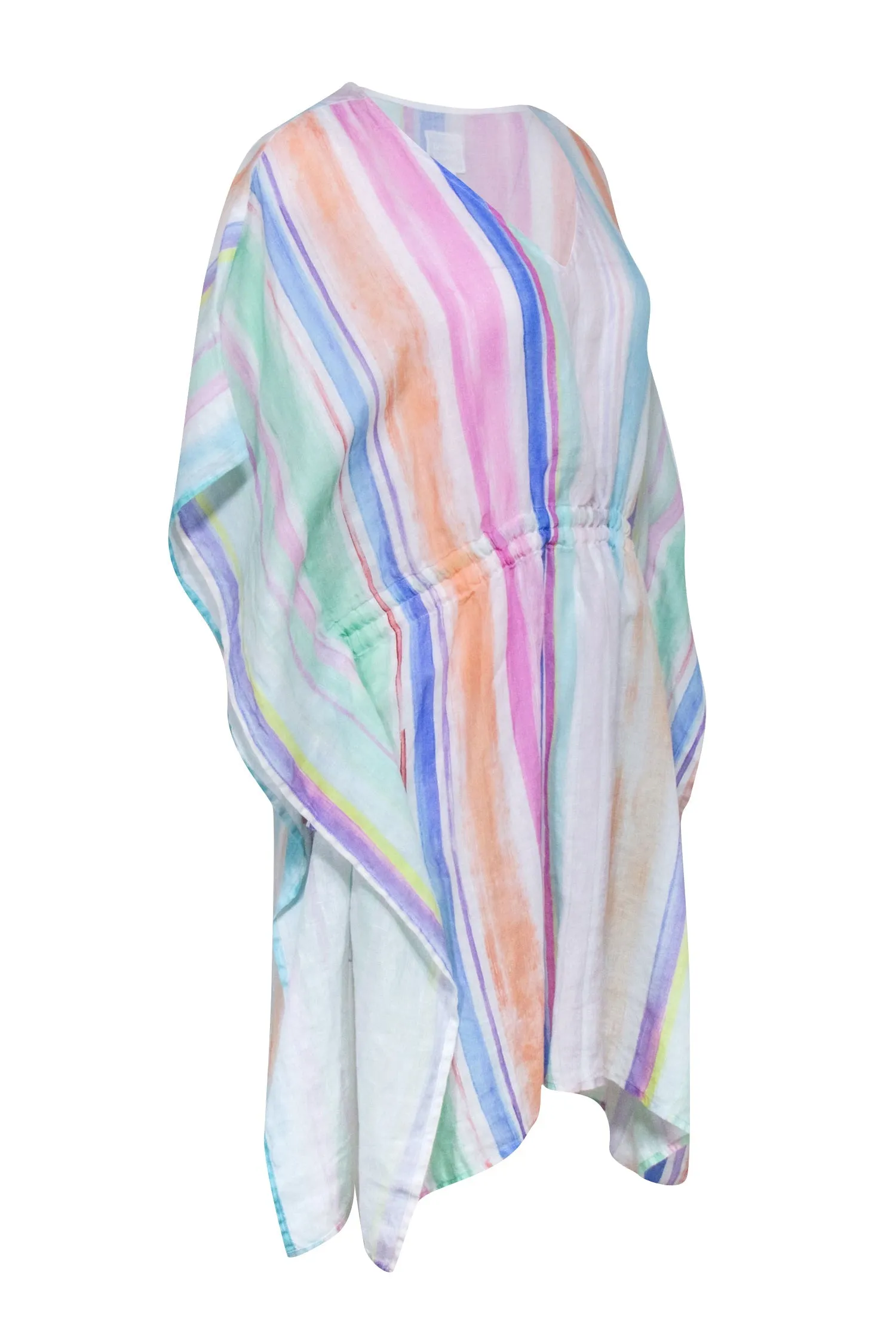 120% Lino - Pink, Blue, & Green Pastel Multi Color Stripe Tunic Dress Sz 2