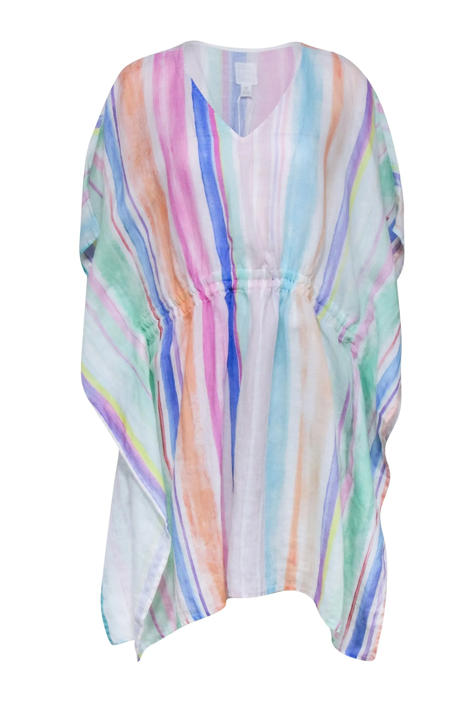 120% Lino - Pink, Blue, & Green Pastel Multi Color Stripe Tunic Dress Sz 2