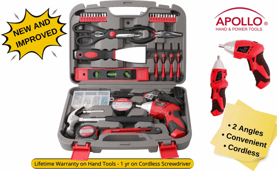 135 Piece Household Tool Set with Pivoting Dual-Angle 3.6 Volt Lithium-Ion Cordless Screwdriver - DT0773