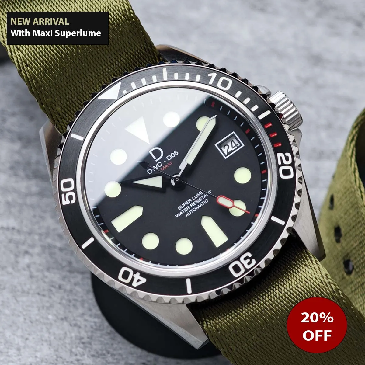 42mm Black Type A bezel dive watch kit  | D05 Maxi Superlume Dial with C3 lume