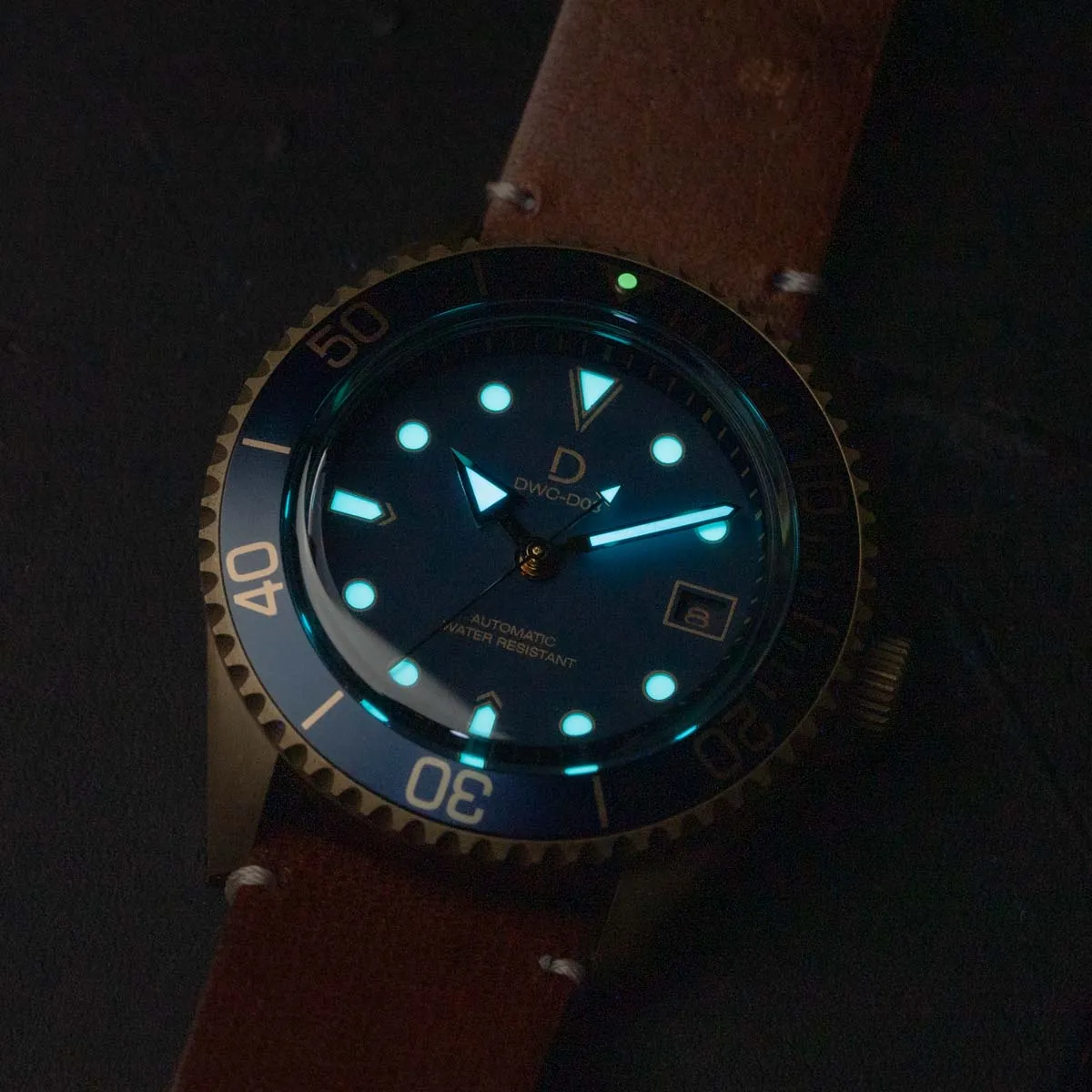 42mm Blue Bronze Dive Watch kit with Vintage Brown Strap | D03 Deep Blue Sandwich Dial with BGW9 SuperLume | Movement: Seiko Automatic