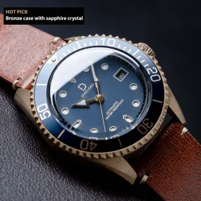 42mm Blue Bronze Dive Watch kit with Vintage Brown Strap | D03 Deep Blue Sandwich Dial with BGW9 SuperLume | Movement: Seiko Automatic