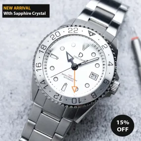 42mm White Dial "Explorer" GMT Watch Kit | Stainless Stain Bracelet | Silver GMT Bezel | DWC-D03