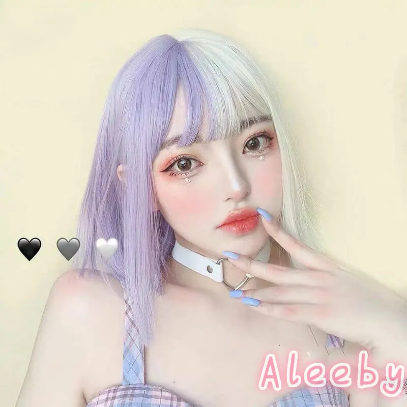 ALEEBY HARAJUKU LOLITA PURPLE WHITE SHORT STRAIGHT WIG BY31170