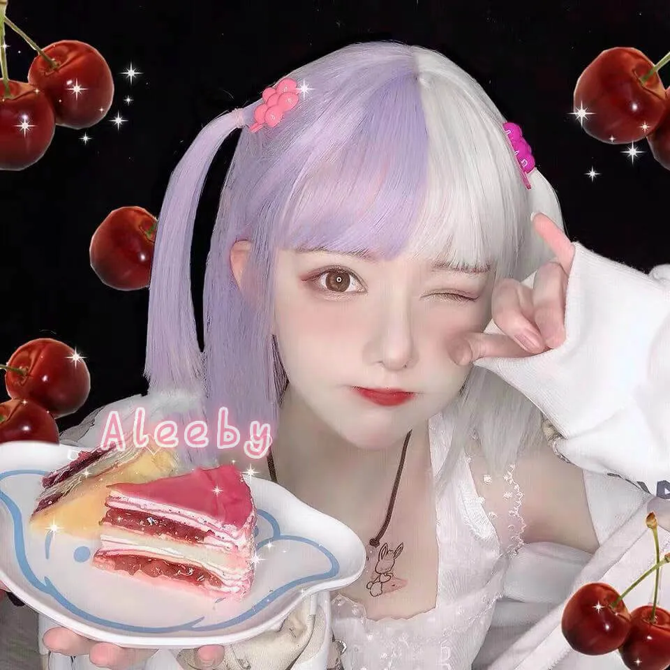 ALEEBY HARAJUKU LOLITA PURPLE WHITE SHORT STRAIGHT WIG BY31170