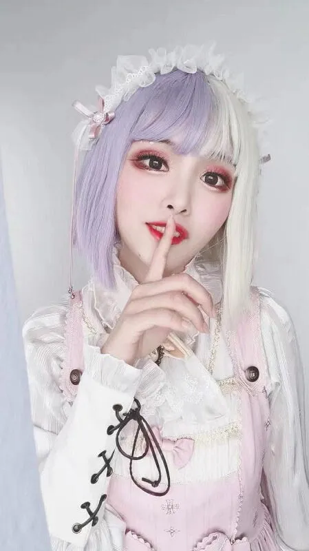 ALEEBY HARAJUKU LOLITA PURPLE WHITE SHORT STRAIGHT WIG BY31170