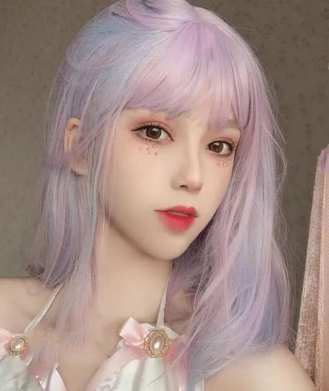 ALEEBY LOLITA PURPLE PINK BLUE MIXTURE DAILY SHORT STRAIGHT WIG BY31172