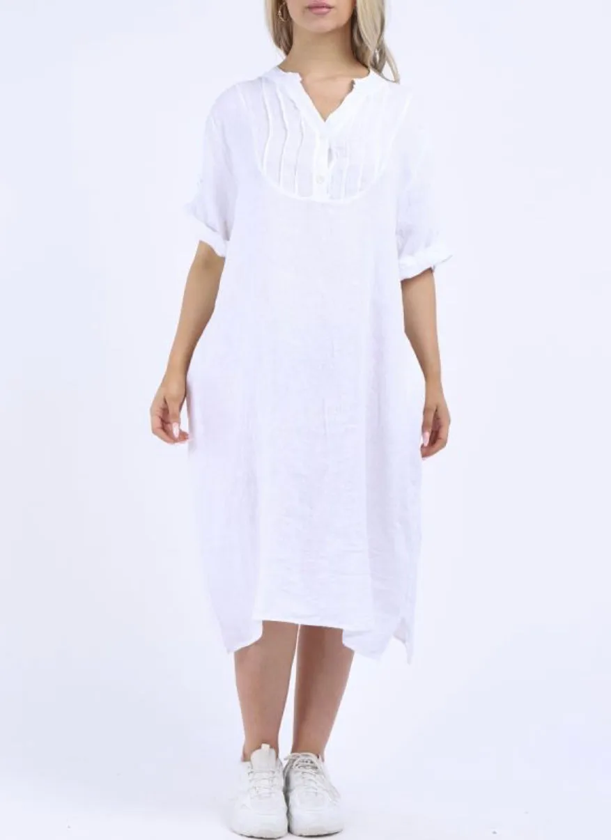 Anne   Kate Italian Plain Linen Mandarin Neck Dress