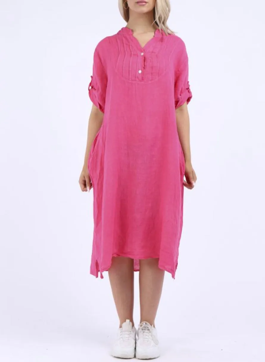 Anne   Kate Italian Plain Linen Mandarin Neck Dress