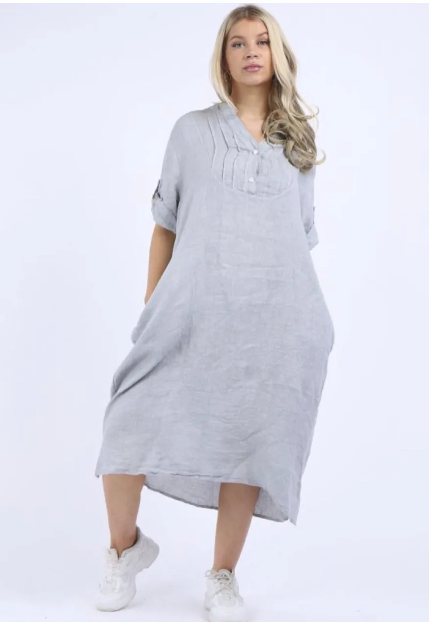 Anne   Kate Italian Plain Linen Mandarin Neck Dress