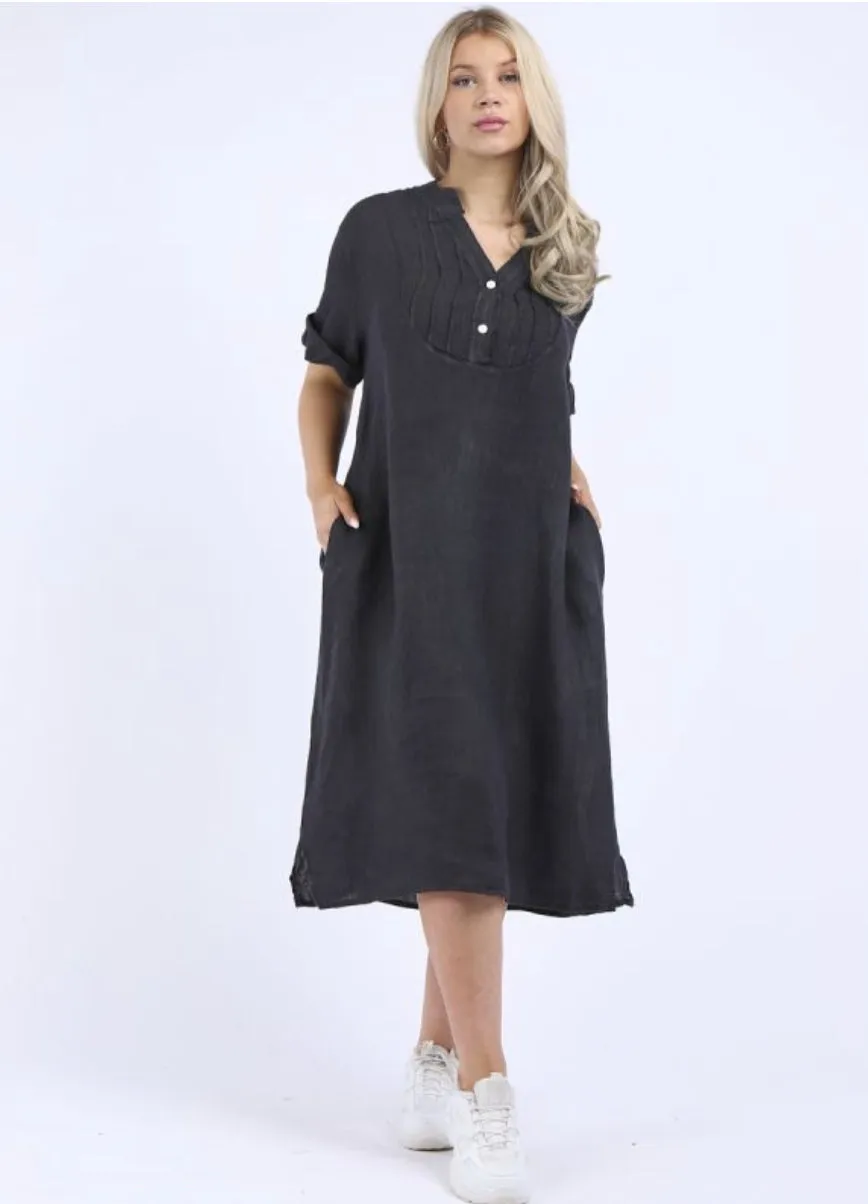 Anne   Kate Italian Plain Linen Mandarin Neck Dress