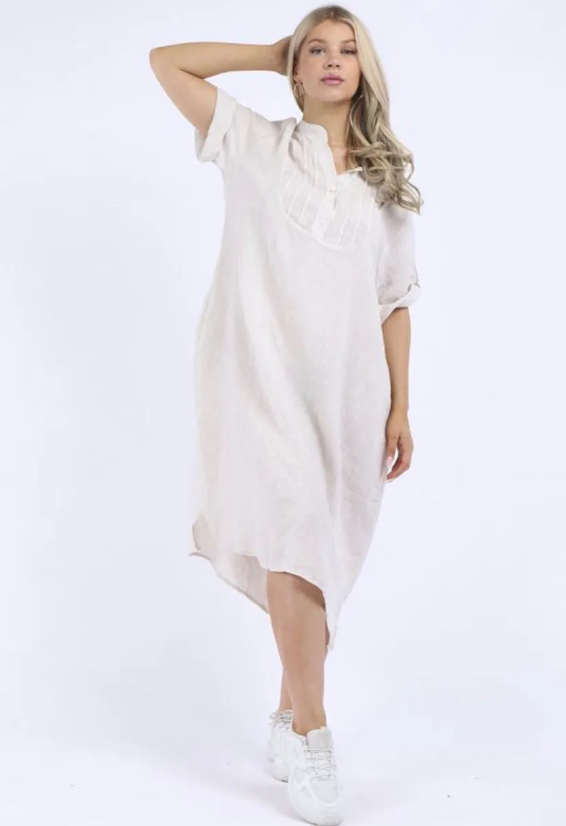 Anne   Kate Italian Plain Linen Mandarin Neck Dress