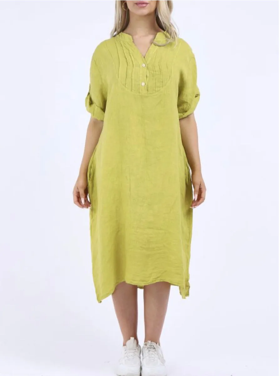 Anne   Kate Italian Plain Linen Mandarin Neck Dress