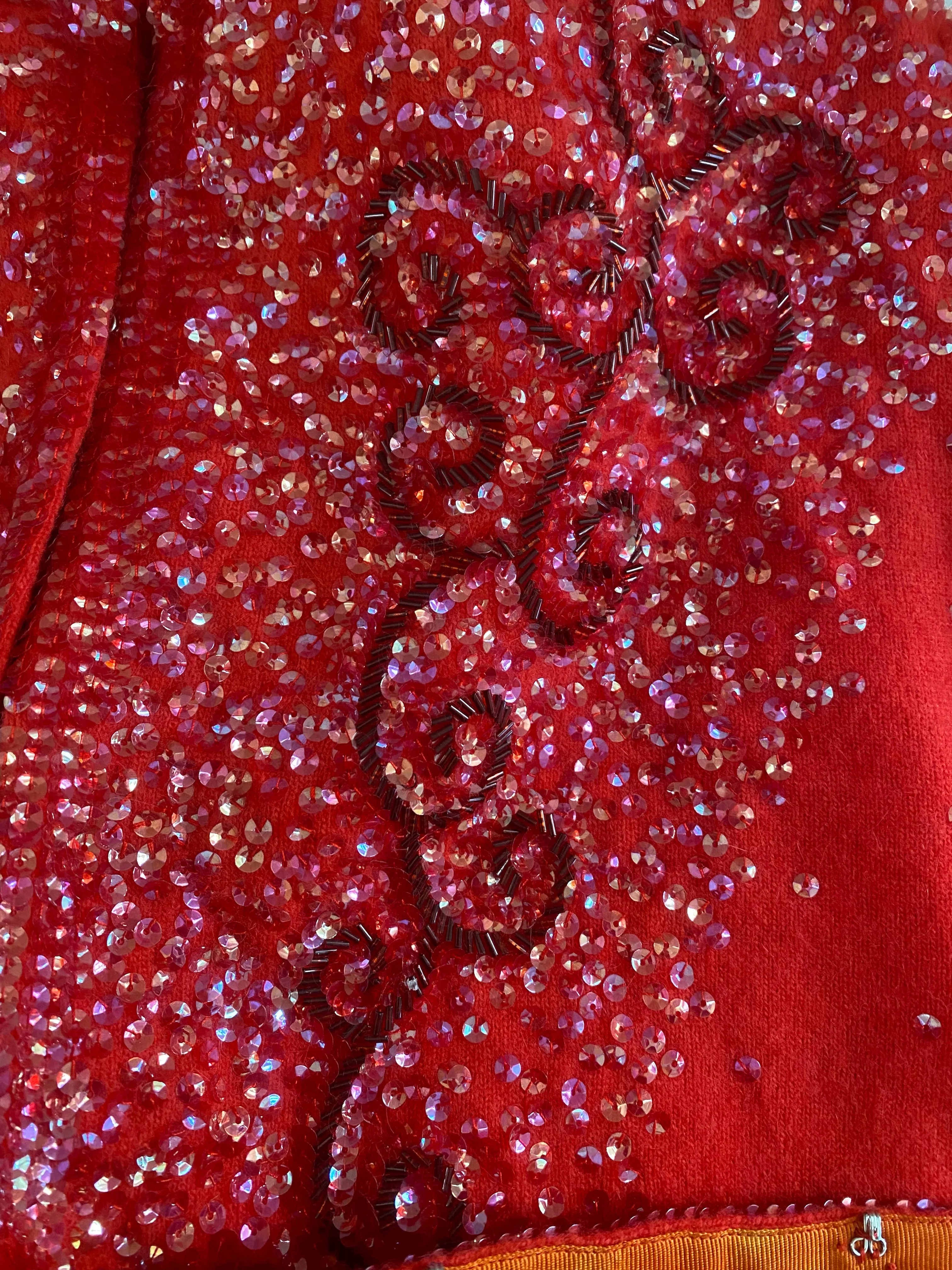 Beautiful 1960's Cherry Red Beaded Cardigan / Large