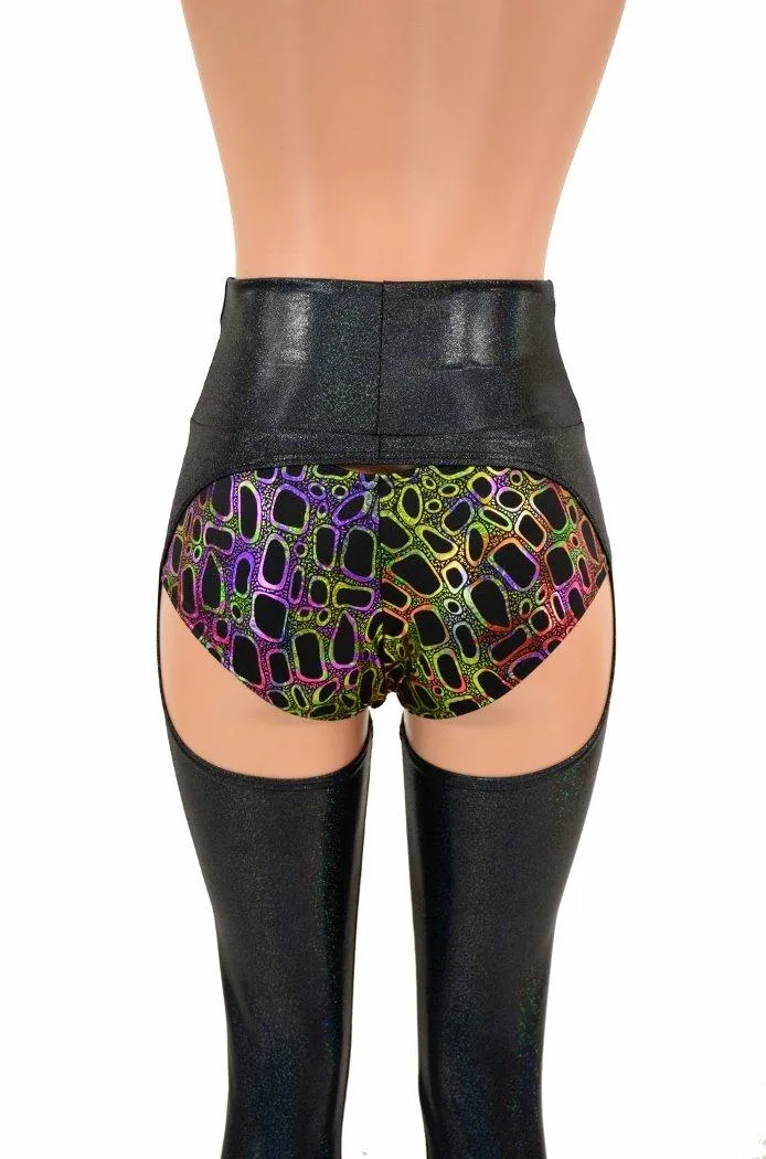 Black Holographic High Waist Chaps  (shorts not included)