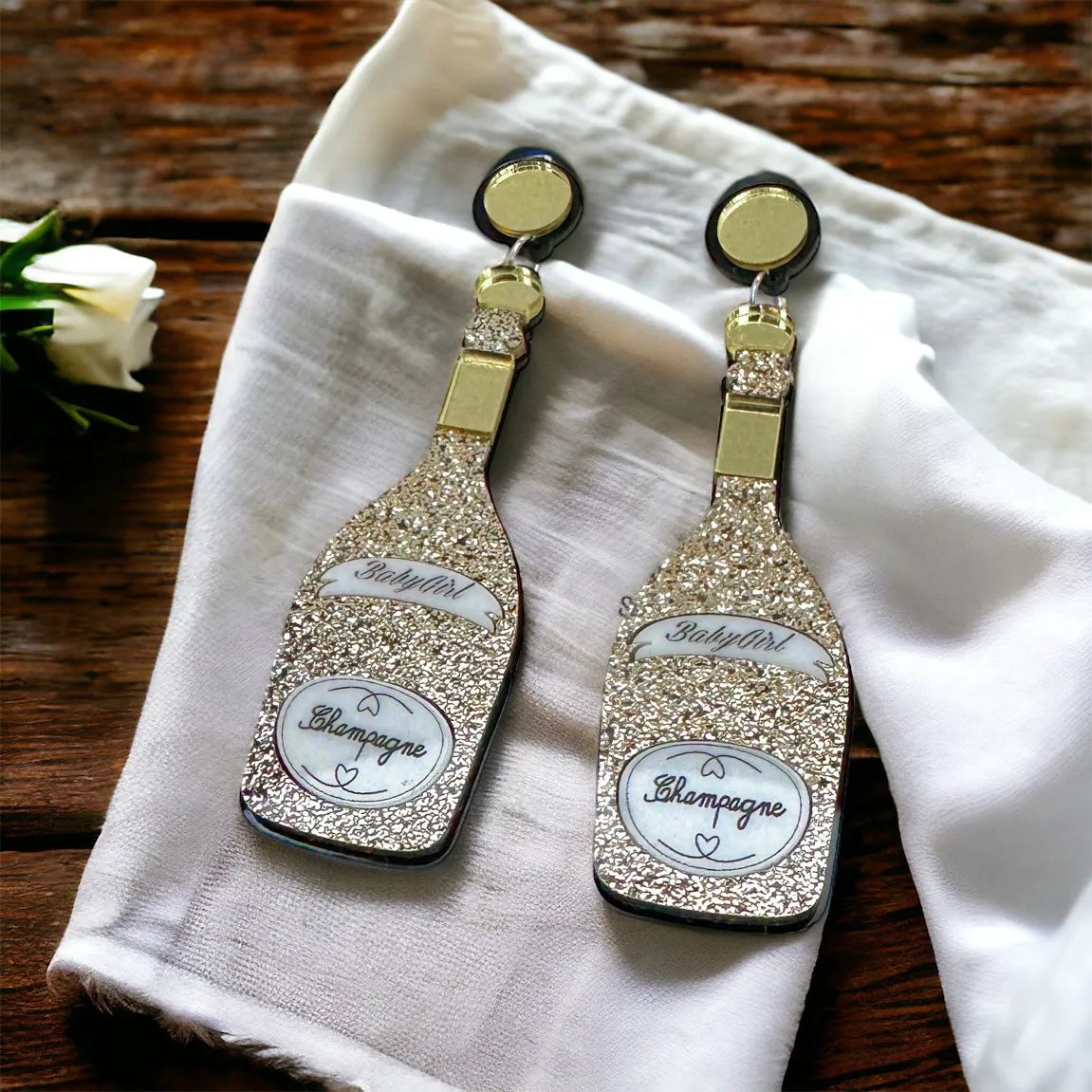 Champagne Earrings - Champagne Bottle, Wine Earrings, Wine Jewelry, Poppin Bottles, Wine Accessories