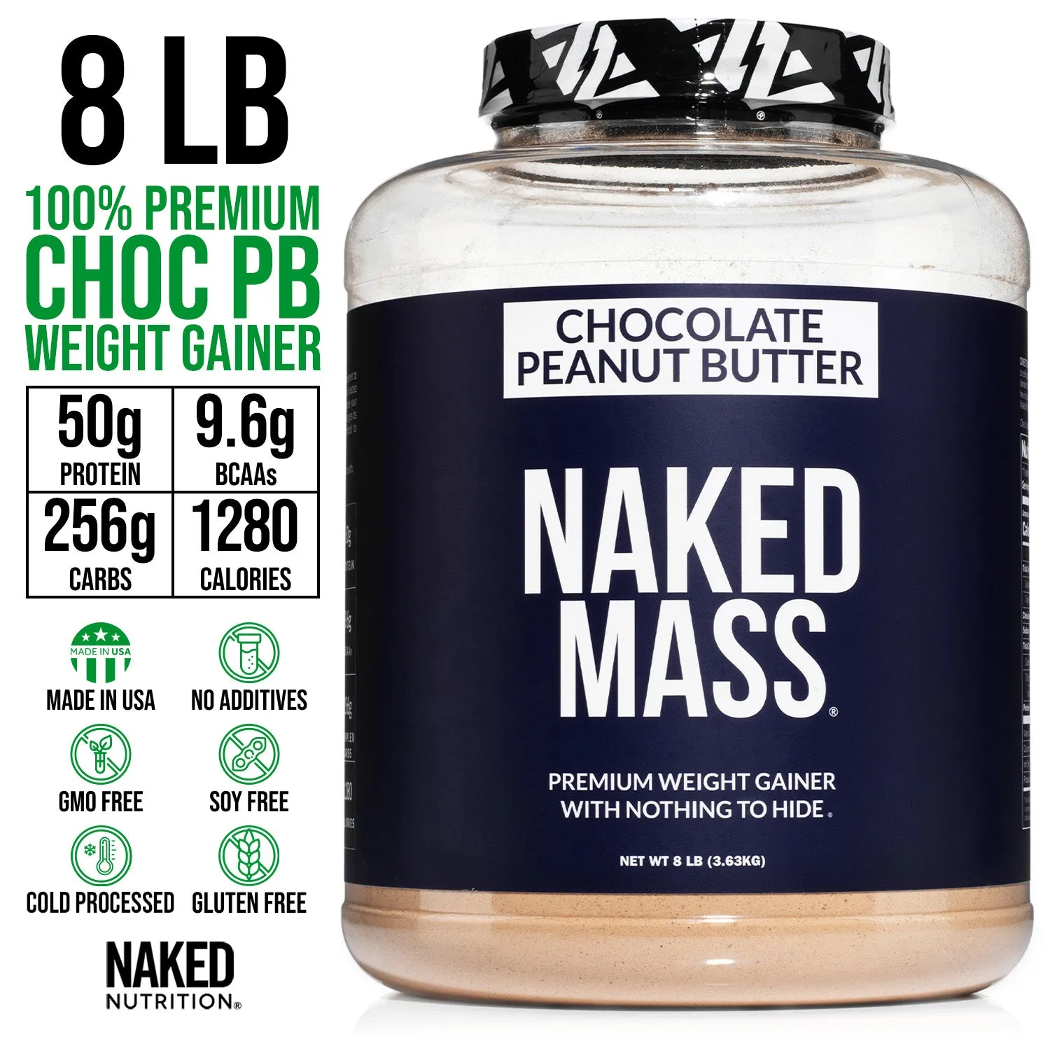 Chocolate Peanut Butter Weight Gainer Protein Supplement | Naked Mass - 8LB