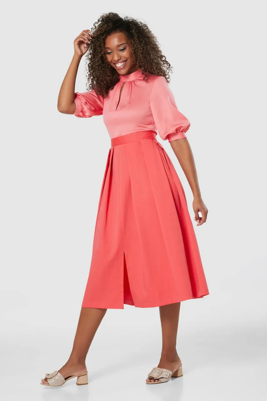 Cora 2-in-1 Puff Sleeve Midi Dress (Coral)