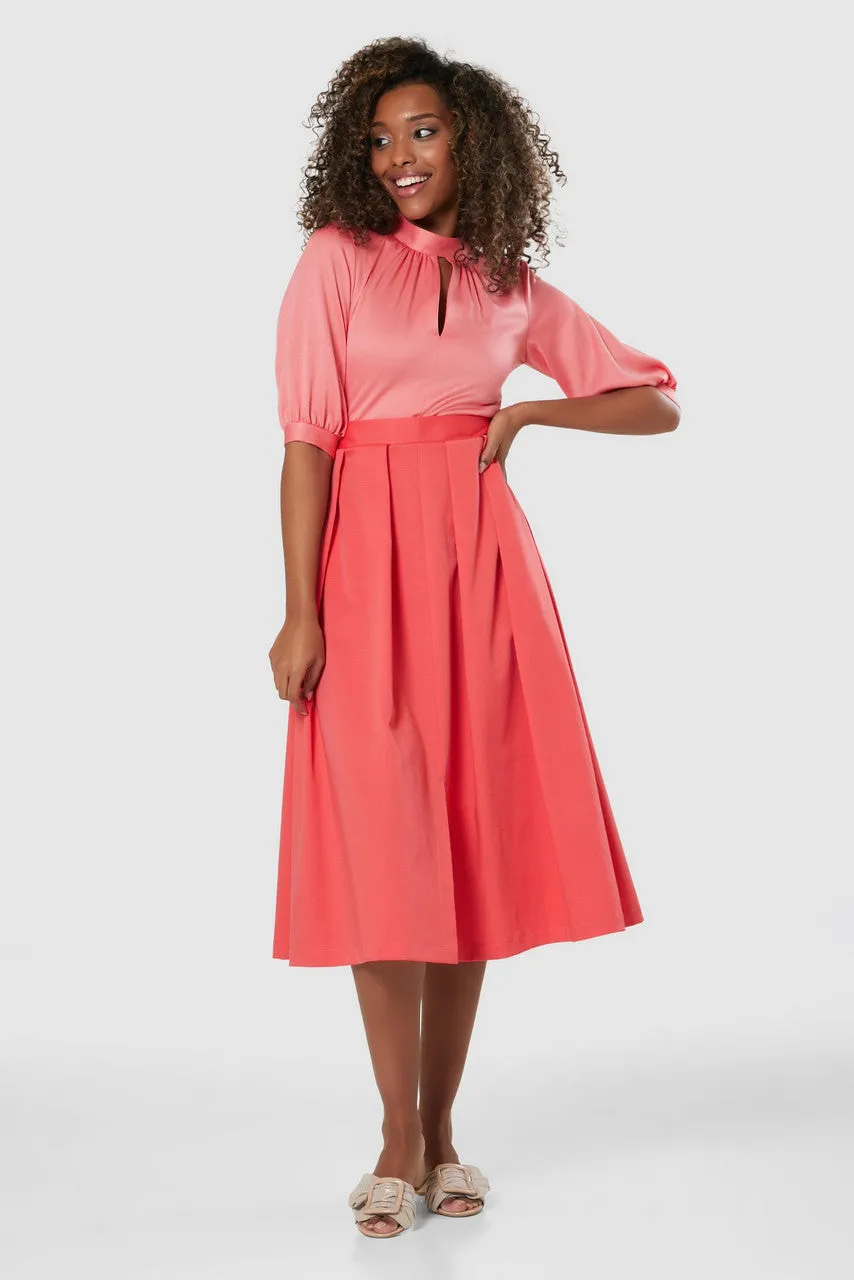 Cora 2-in-1 Puff Sleeve Midi Dress (Coral)