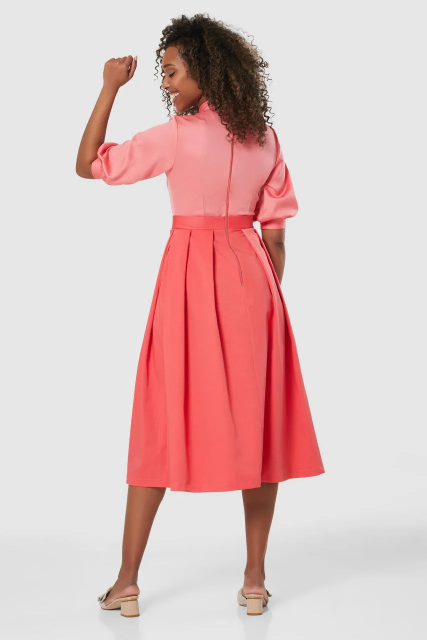 Cora 2-in-1 Puff Sleeve Midi Dress (Coral)