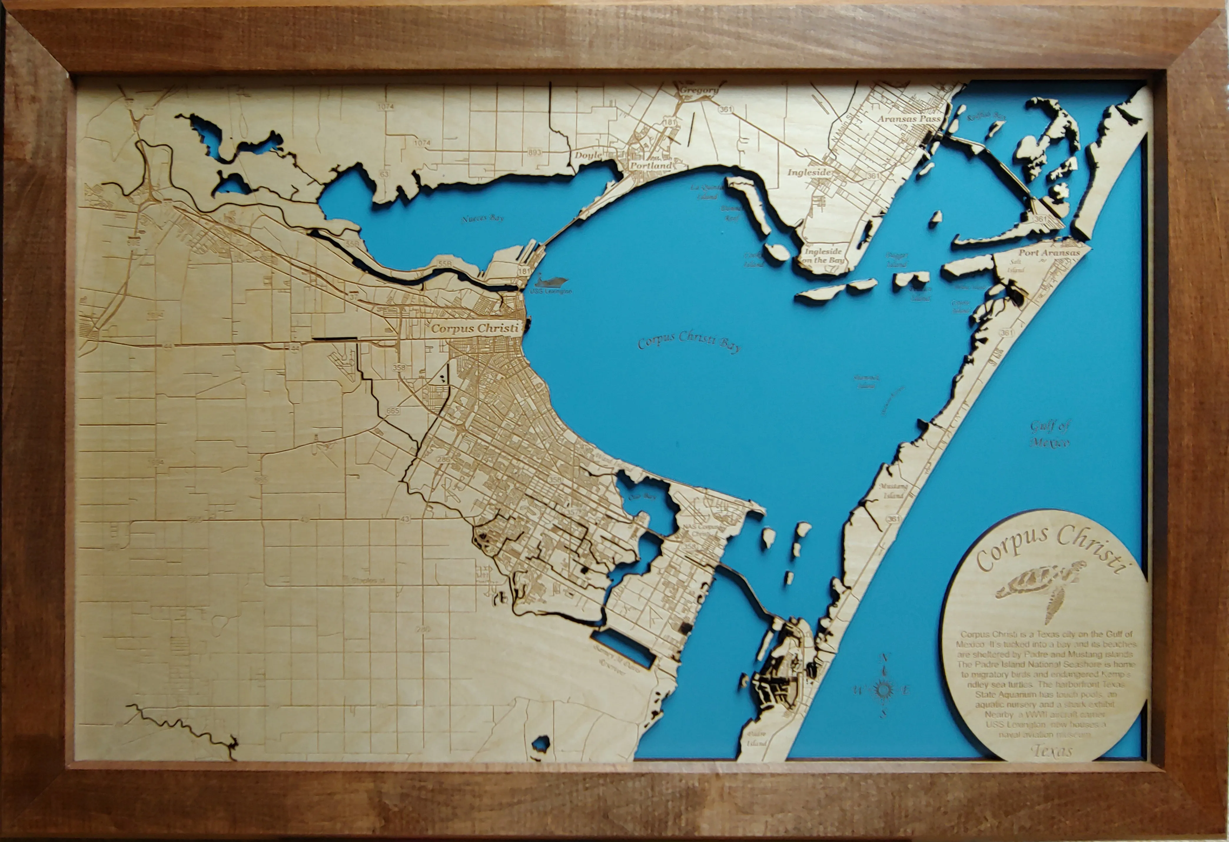 Corpus Christi, Texas - laser cut wood map