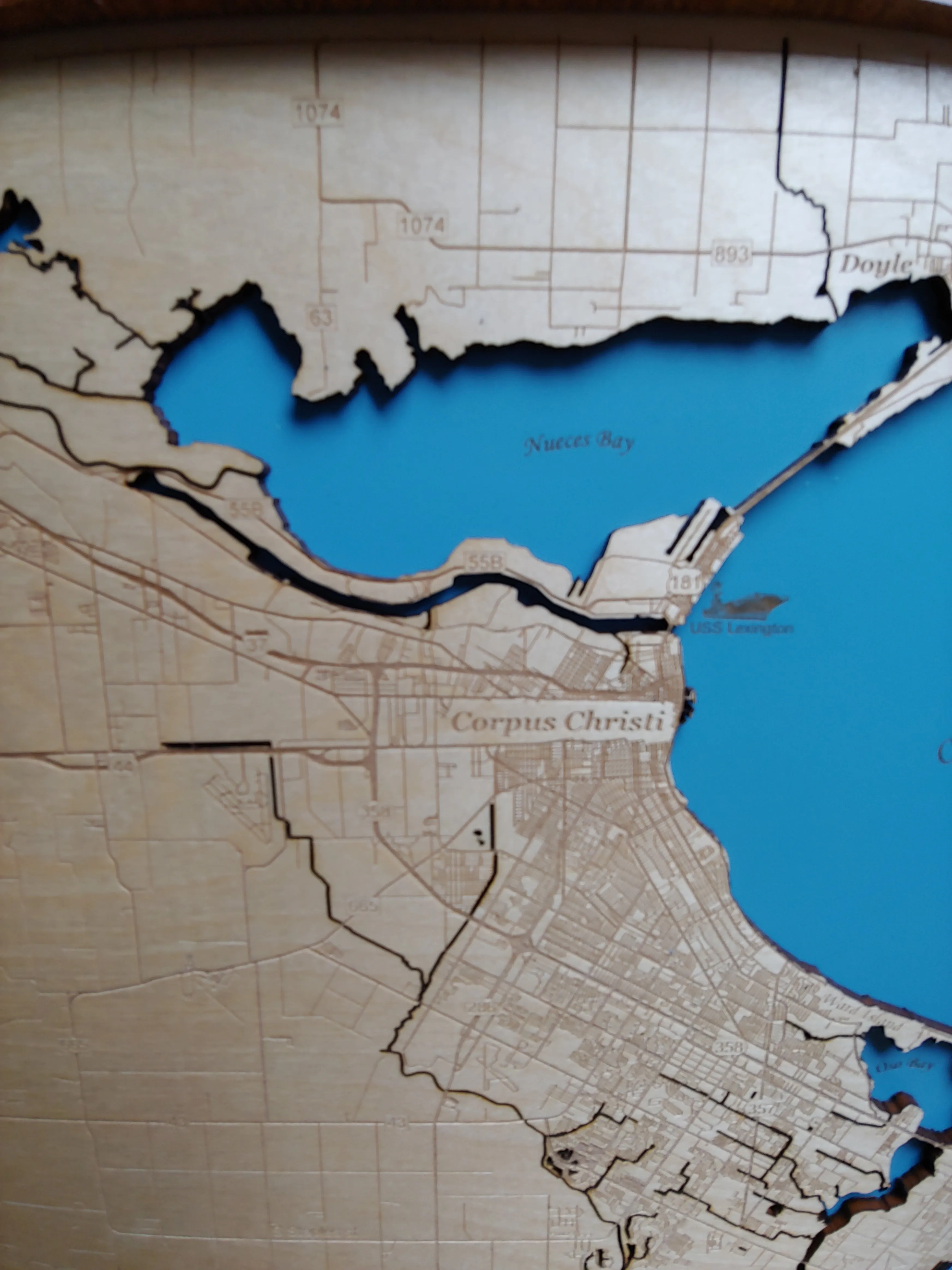 Corpus Christi, Texas - laser cut wood map