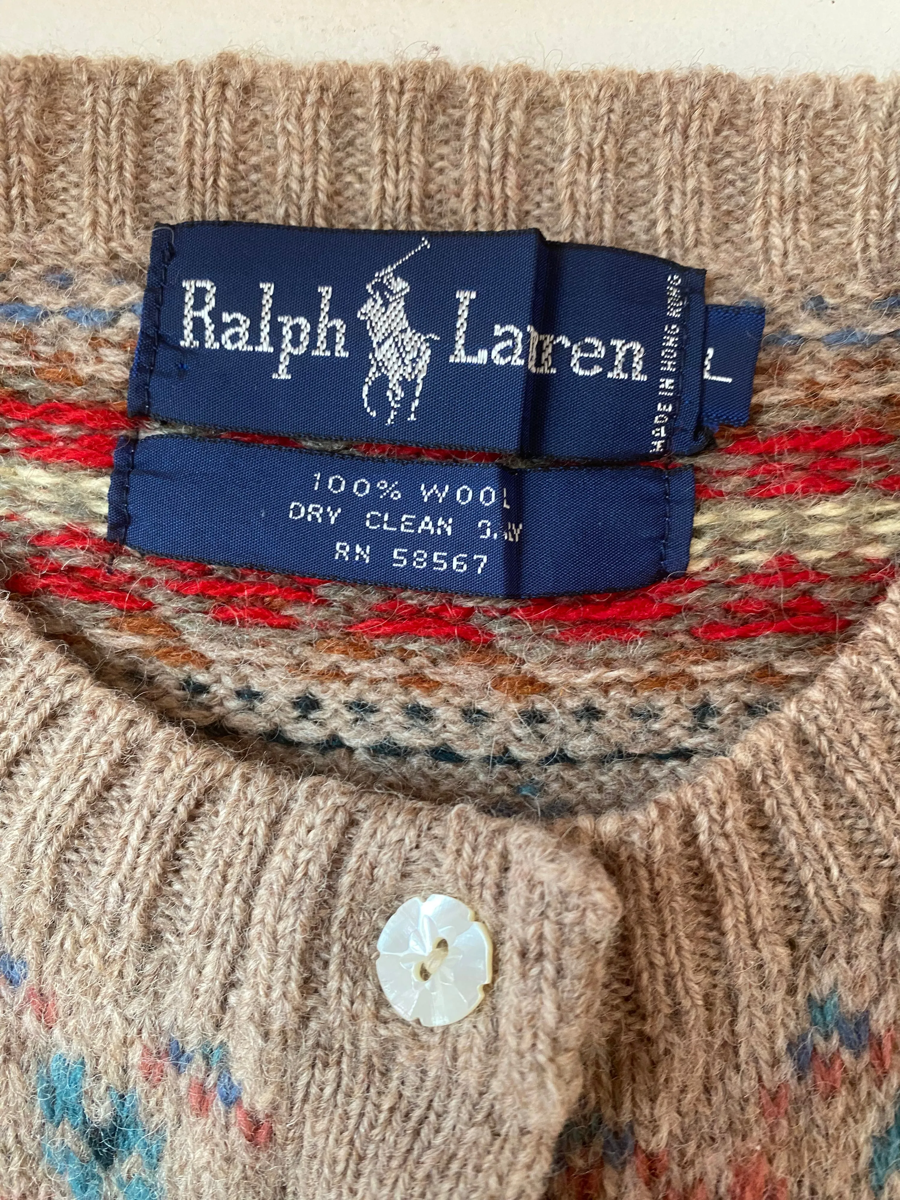 Cozy 1980's Fall Fair Isle Wool Cardigan By Ralph Lauren / M