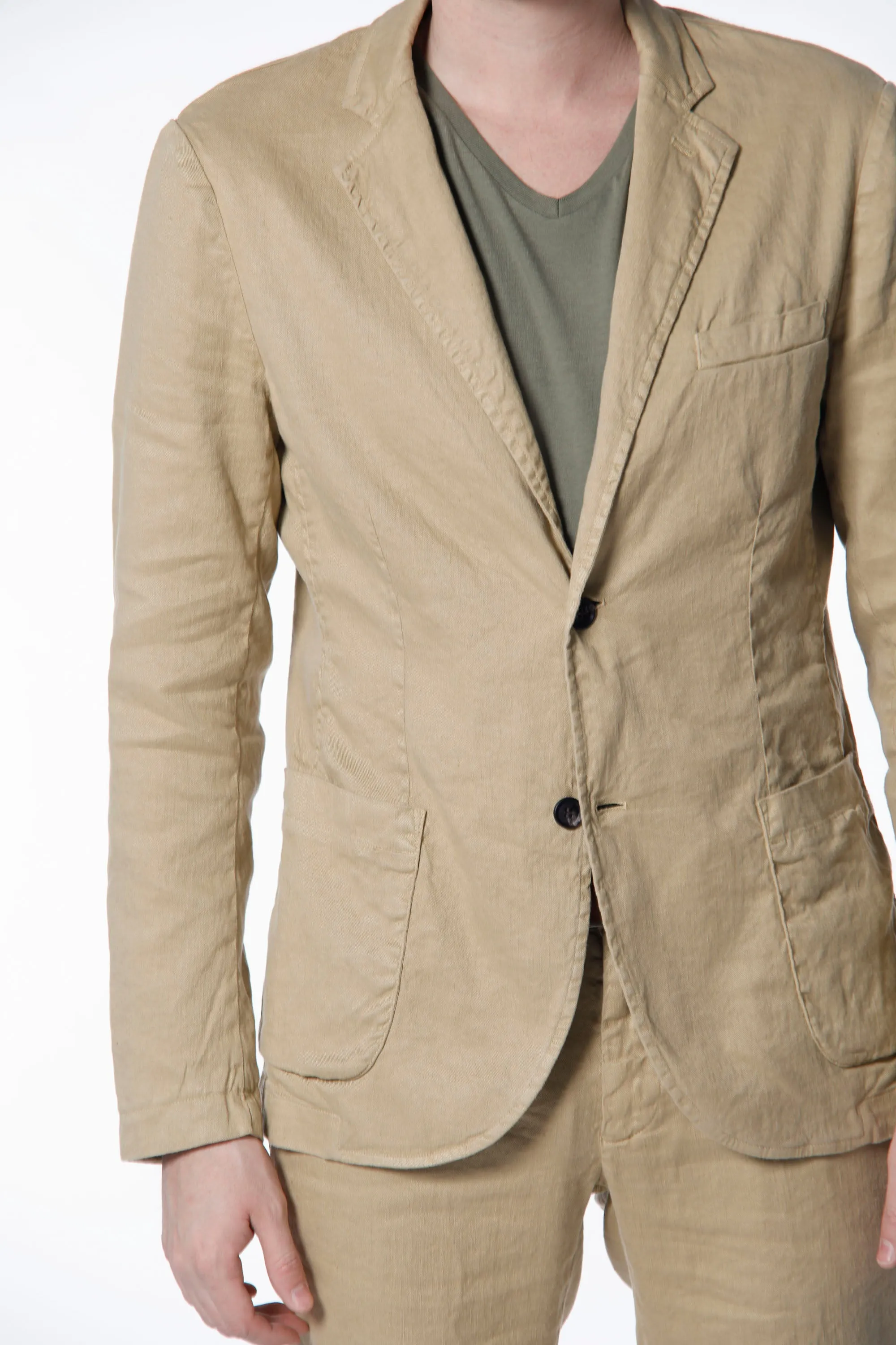 Da Vinci Safari blazer uomo in lino e cotone con dettagli