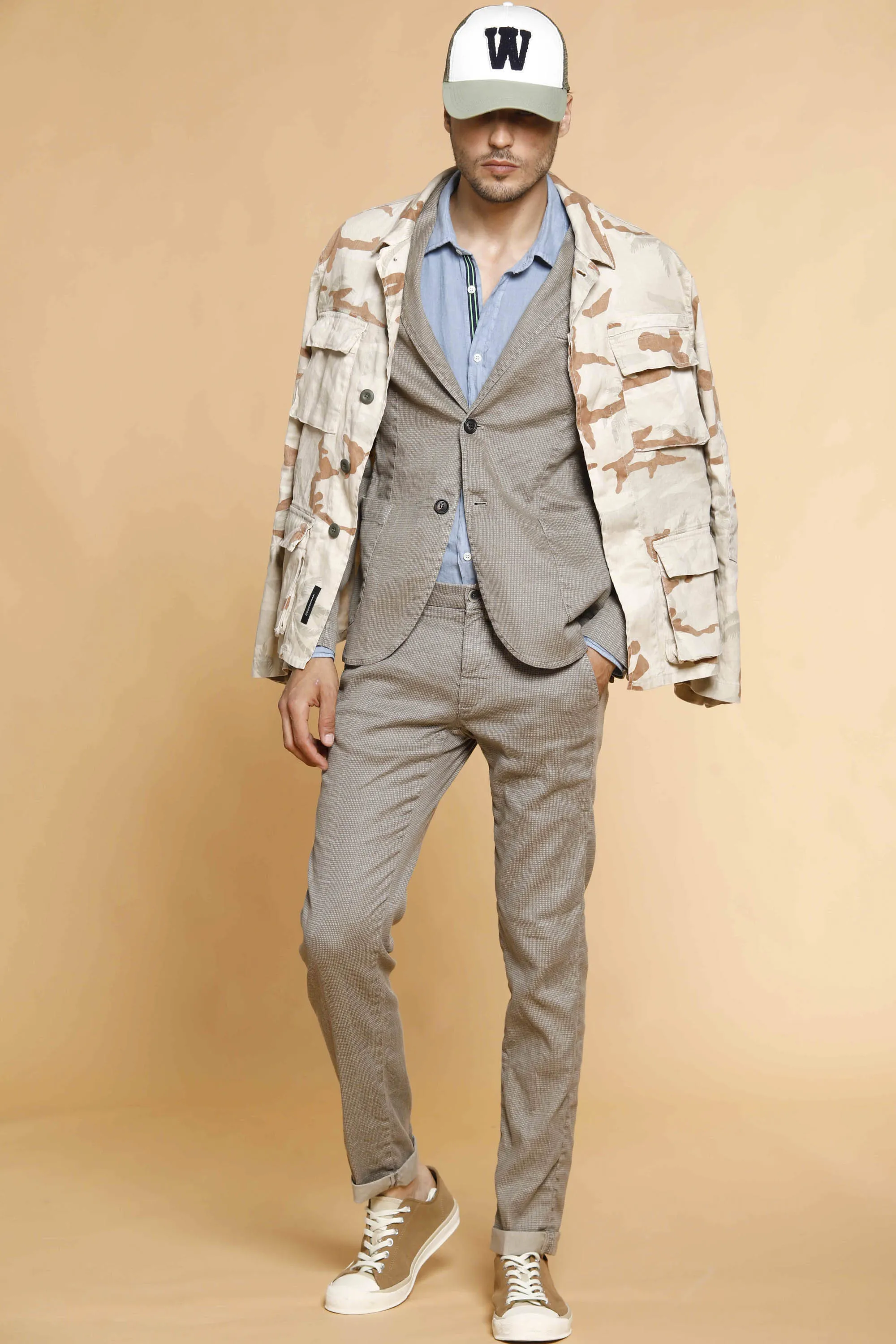 Da Vinci Safari blazer uomo in lino e cotone con microstampa