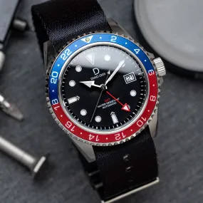 DIY Watch Kit | 42mm GMT Pepsi Dive Watch | Seiko GMT movement | Aluminum-Steel Hybrid Red & Blue GMT Bezel | DWC-D03