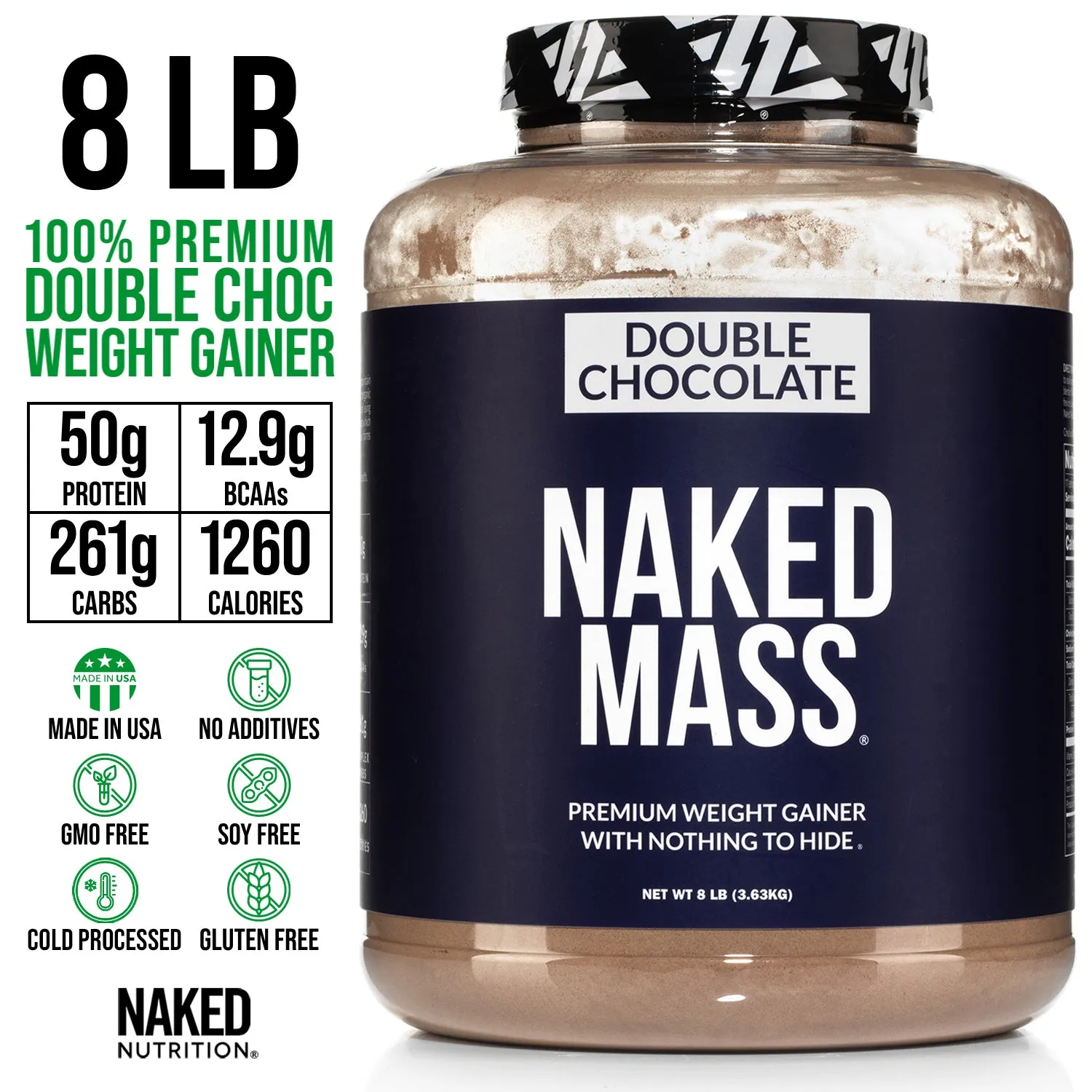 Double Chocolate Weight Gainer Protein Supplement | Naked Mass - 8LB