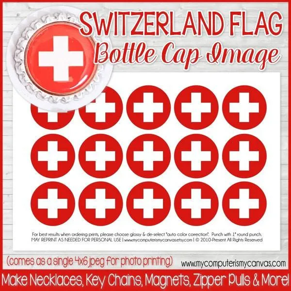 Flag Bottle Cap PRINTABLE {SWITZERLAND}