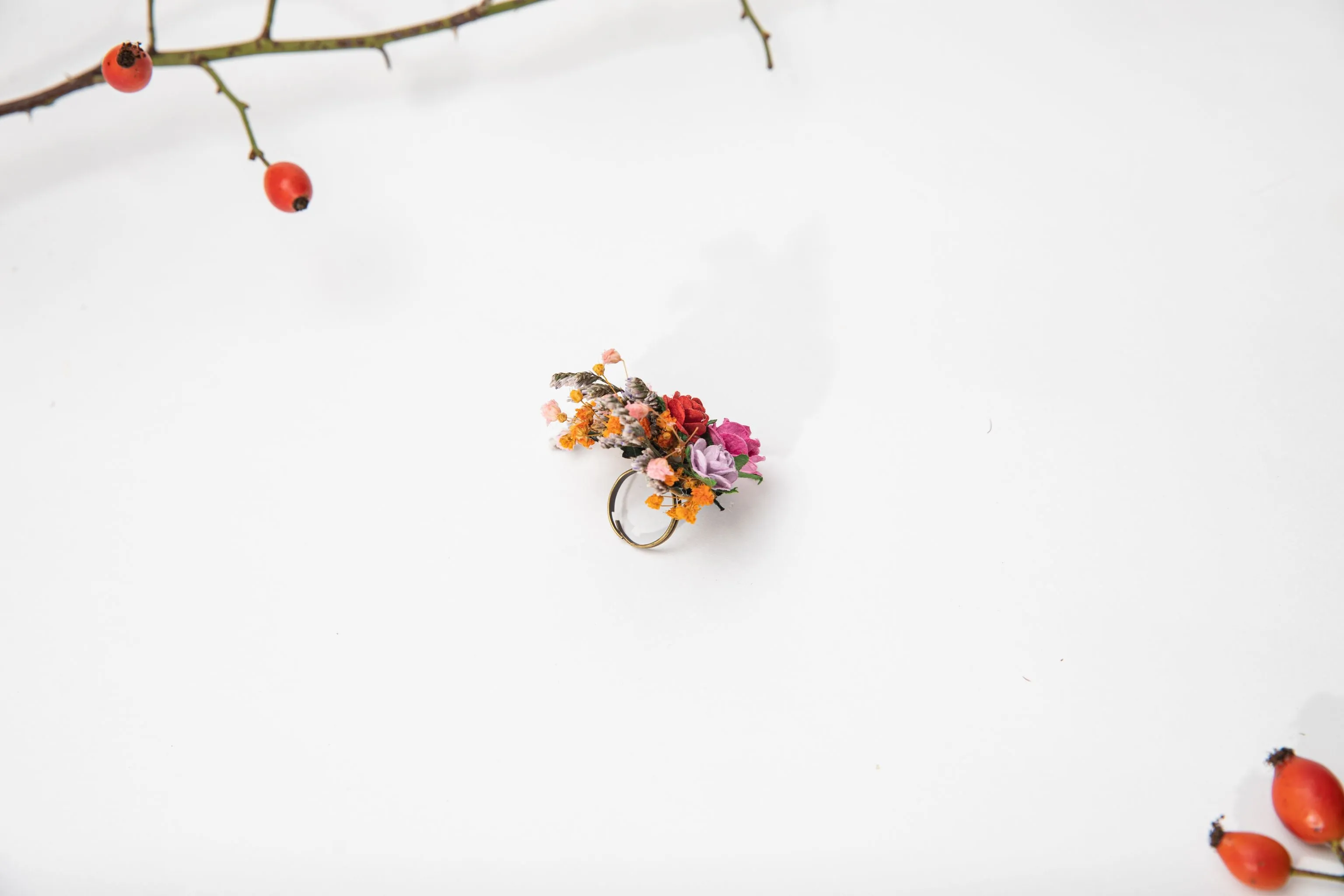 Frida flower ring Wedding jewellery Flower accessories Cinco de mayo Ring with roses Magaela Autumn ring Adjustable ring for bride