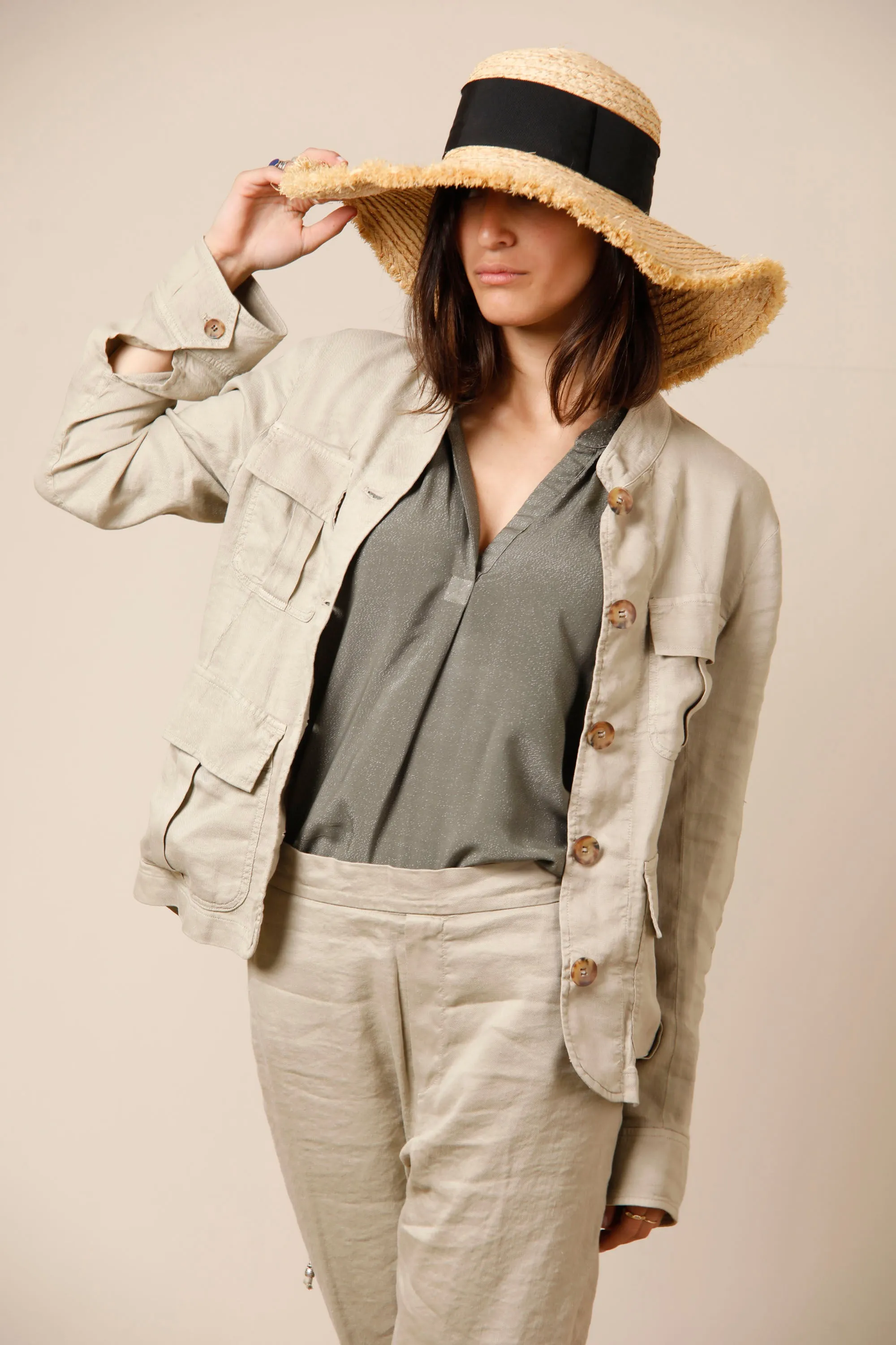 Karen field jacket da donna in lino e viscosa con tasconi