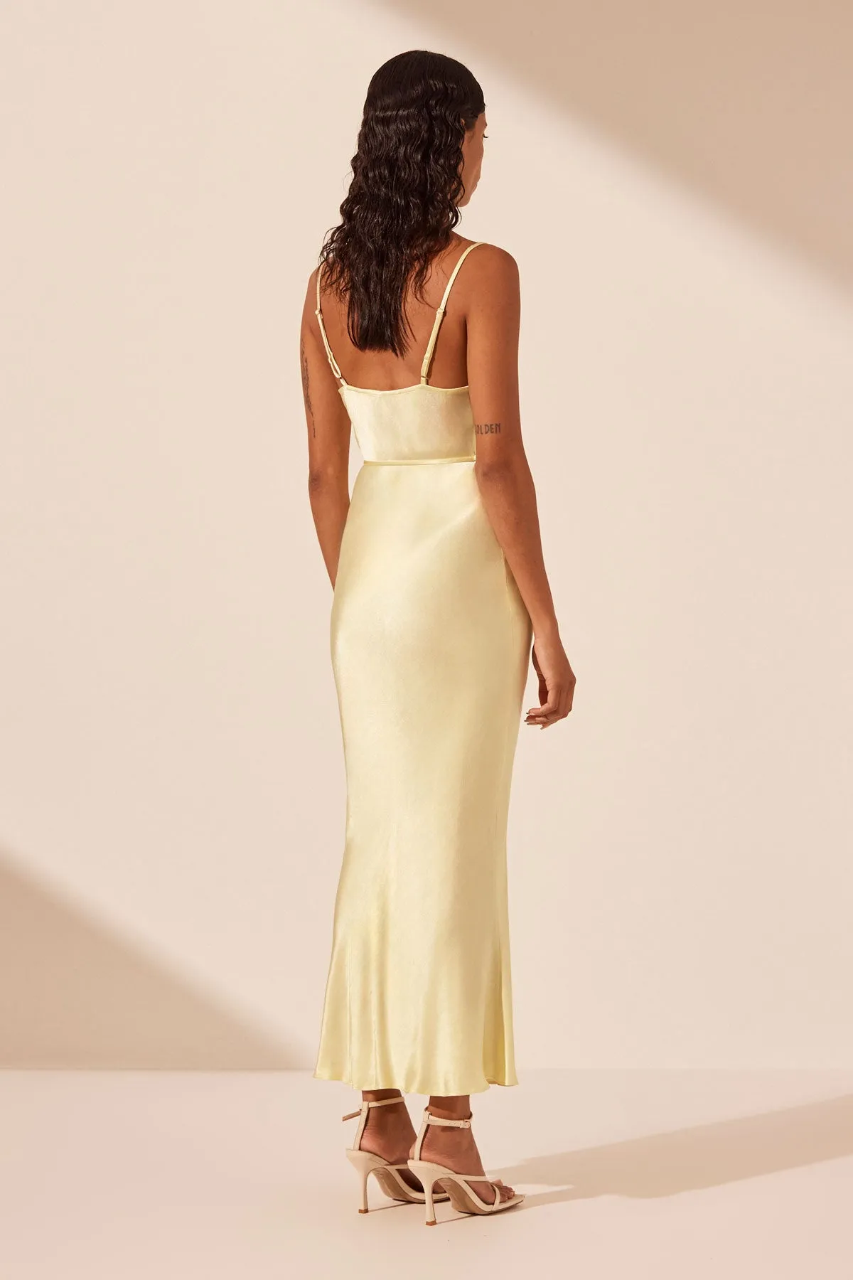 LA LUNE BIAS COWL MIDI DRESS - LEMON