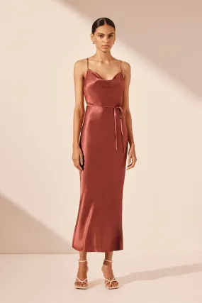 LA LUNE BIAS COWL MIDI DRESS - TERRACOTTA