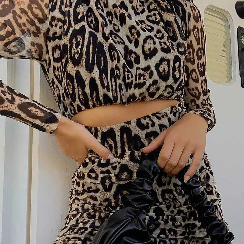 Leopard Long Sleeves-Skirt Set