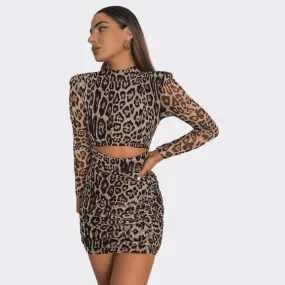 Leopard Long Sleeves-Skirt Set