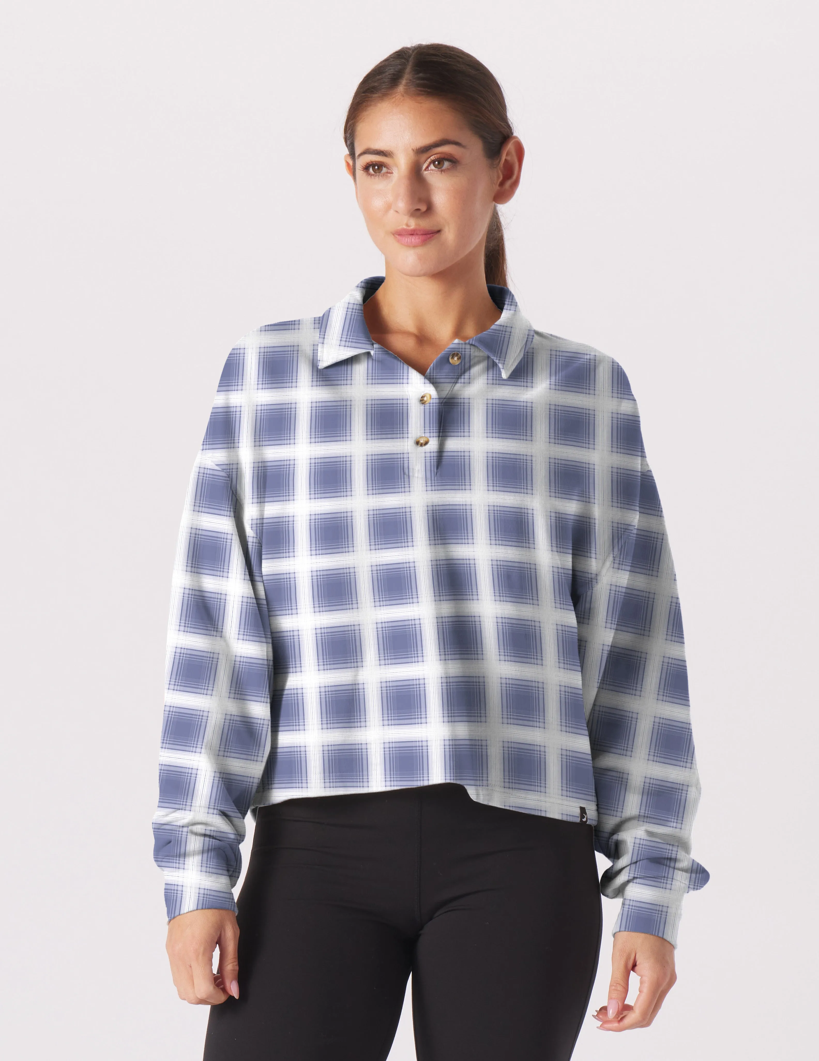 Lounge Skimmer Polo: Washed Blue/Oatmilk Jackson Plaid