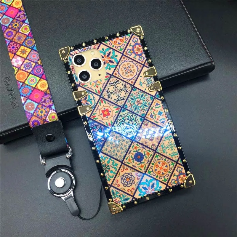 Luxury Glitter Retro Flower Cover Case for iPhone 12 PRO Max 13 PRO XS X XR Soft Square Case for iphone 14 PRO MAX 6 7 8 14 Plus