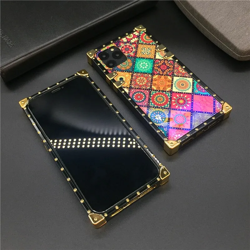 Luxury Glitter Retro Flower Cover Case for iPhone 12 PRO Max 13 PRO XS X XR Soft Square Case for iphone 14 PRO MAX 6 7 8 14 Plus