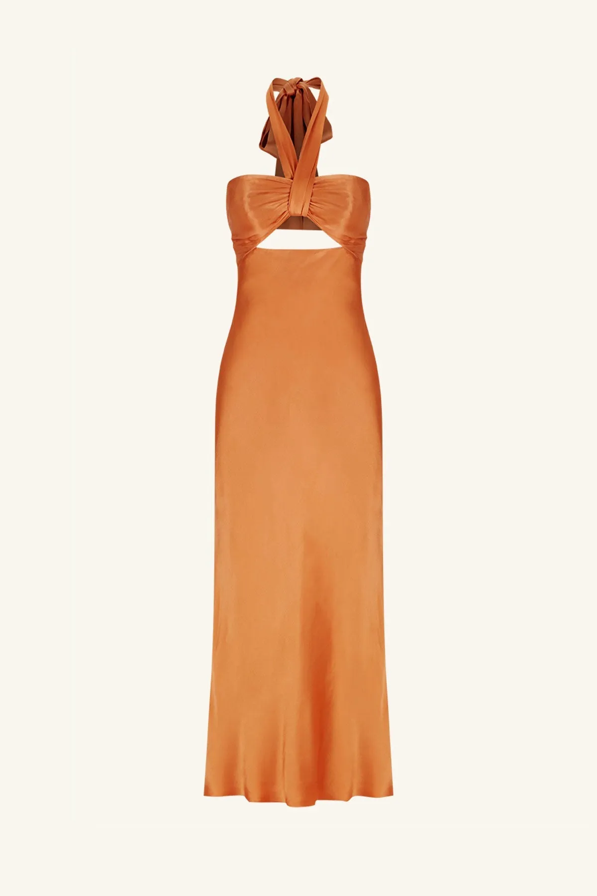 LYDIE RUCHED HALTER MIDI DRESS - GOLDEN OAK