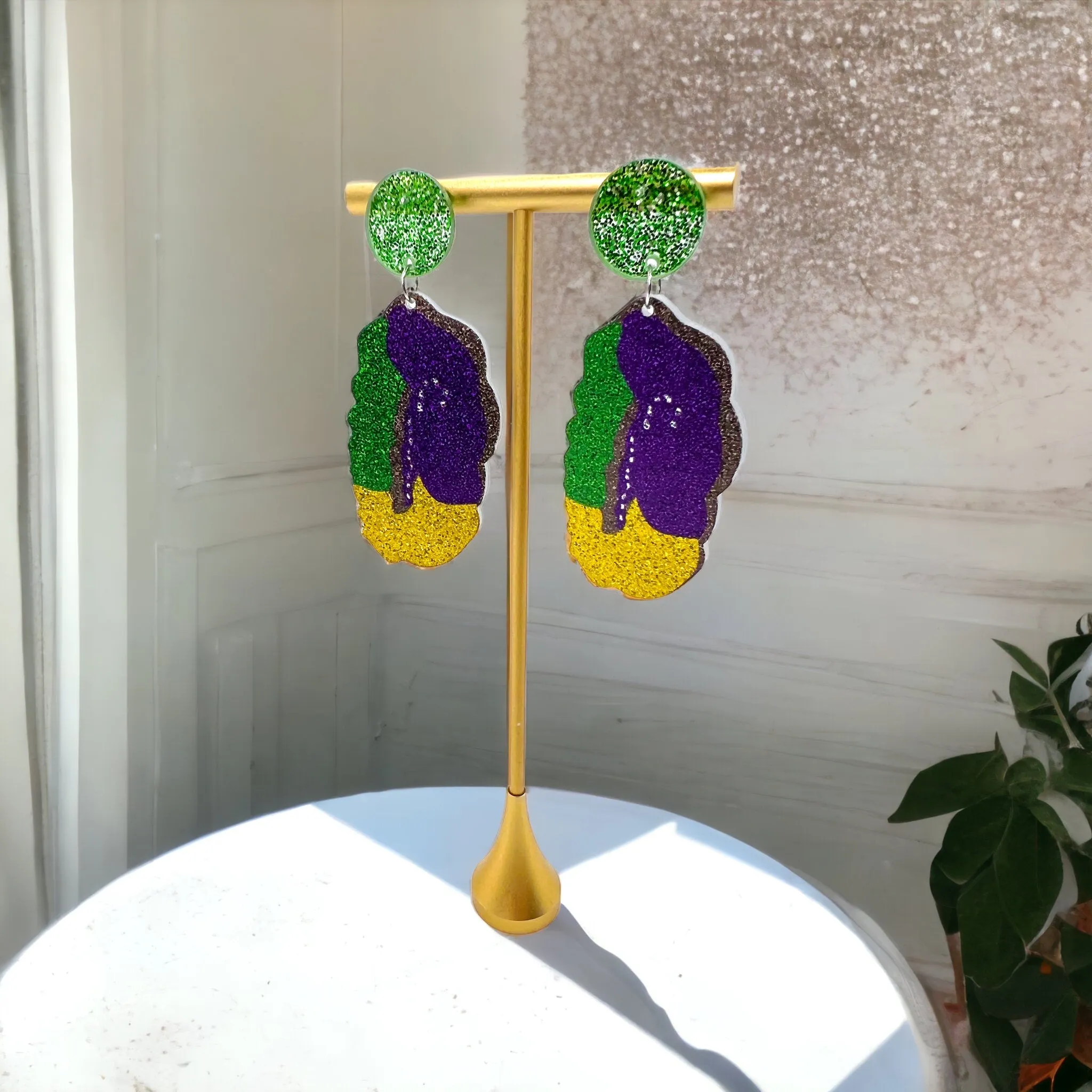 Mardi Gras Kingcake Earrings - Handmade Jewelry, Mardi Gras Earrings, New Orleans, NOLA, Purple Green Gold, Mardi Gras Jewelry, King Cake