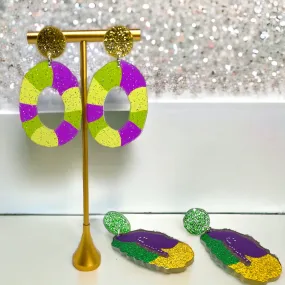 Mardi Gras Kingcake Earrings - Handmade Jewelry, Mardi Gras Earrings, New Orleans, NOLA, Purple Green Gold, Mardi Gras Jewelry, King Cake