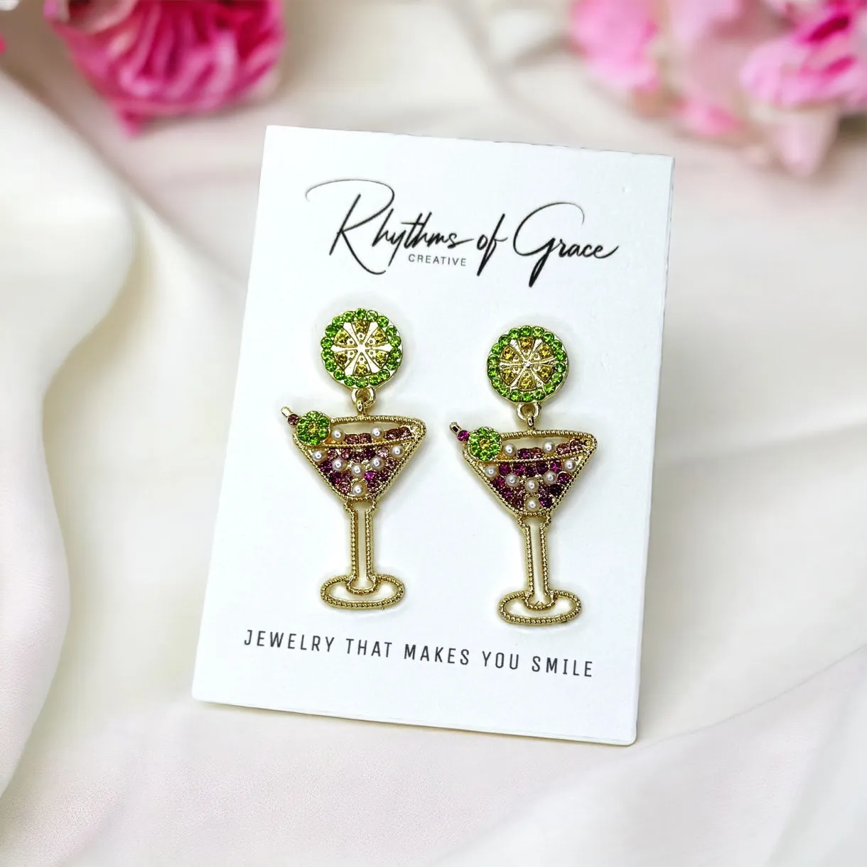 Martini Earrings - Martini Jewelry, Champagne Bottle, Wine Earrings, Shaken Not Stirred, Martini Glass, Wine Accessories