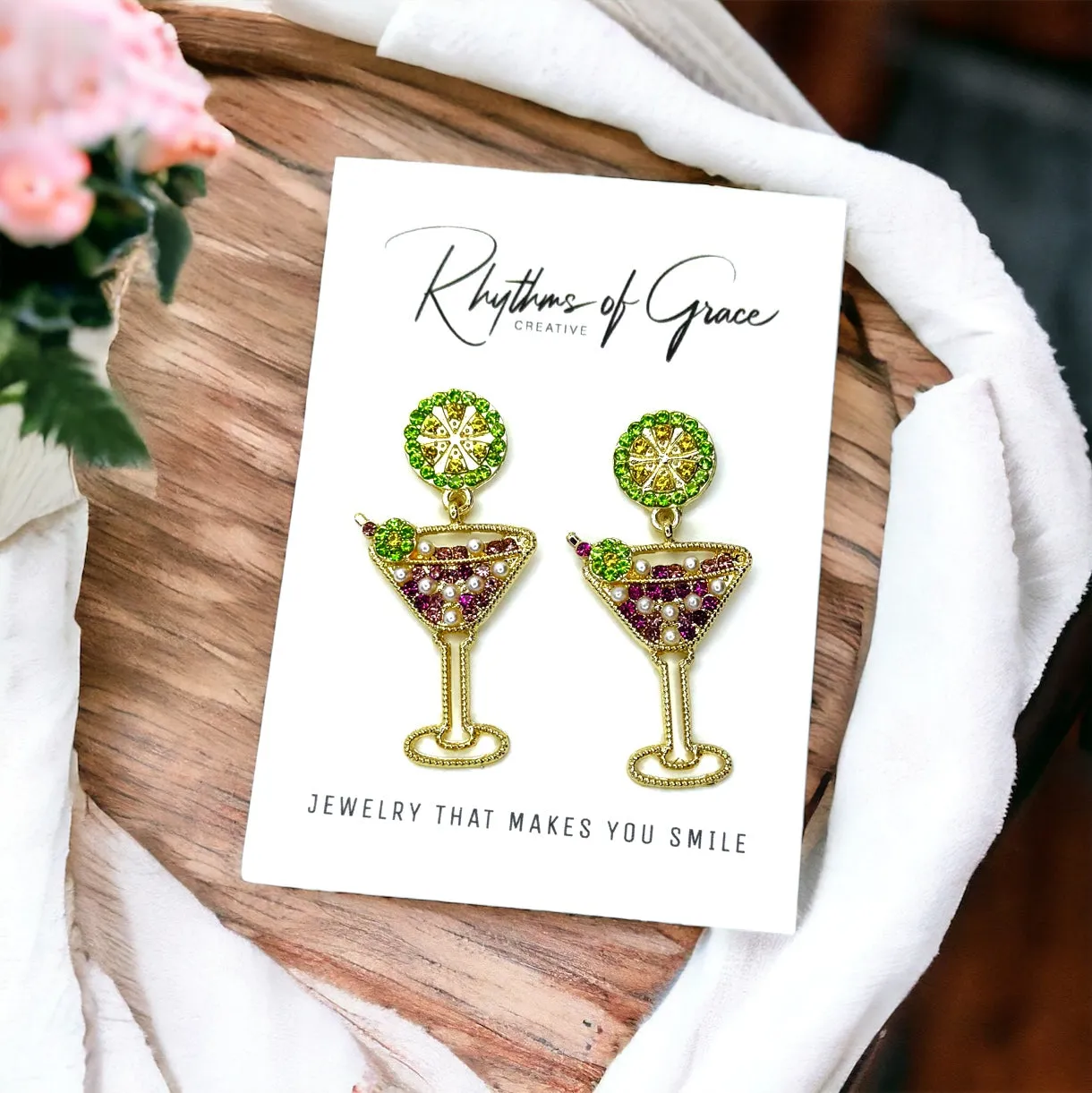 Martini Earrings - Martini Jewelry, Champagne Bottle, Wine Earrings, Shaken Not Stirred, Martini Glass, Wine Accessories