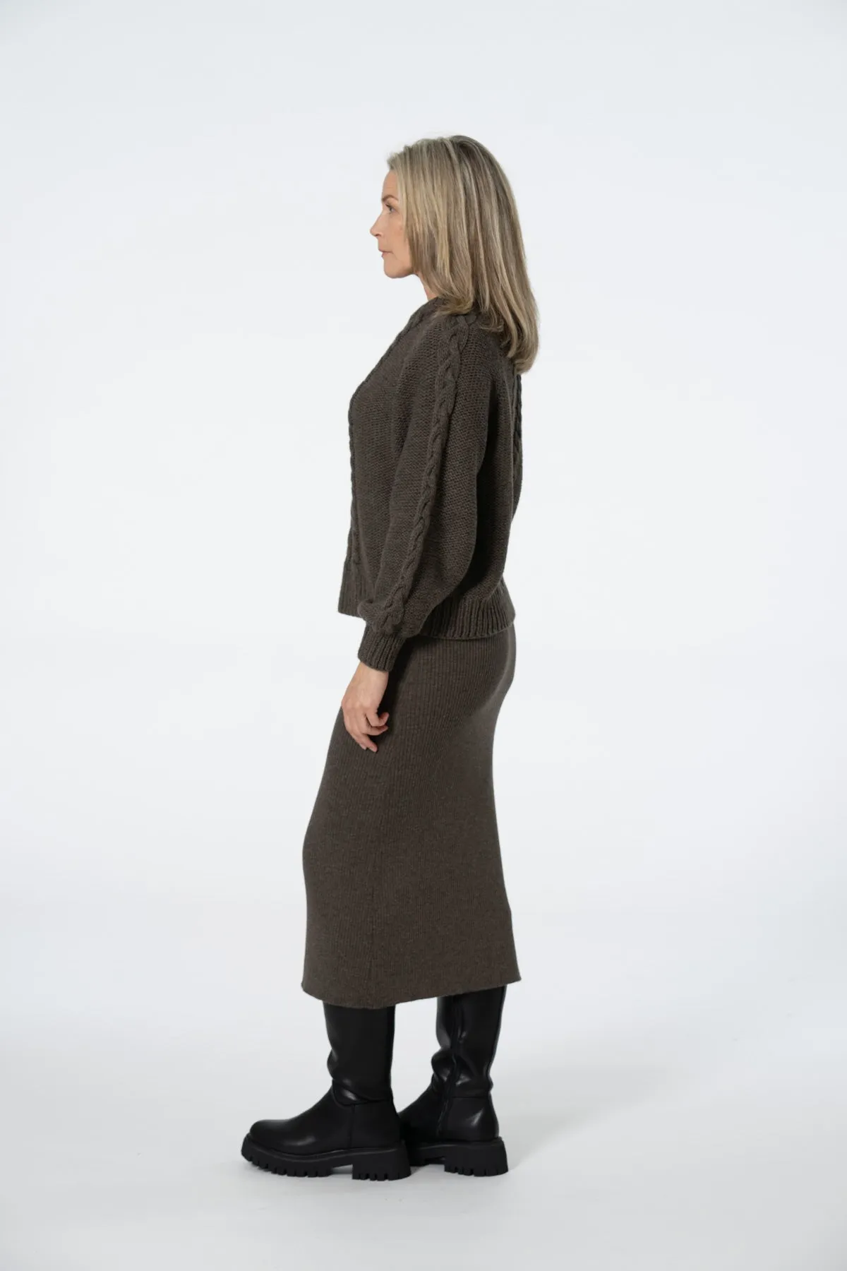 Merino Rib Skirt In Mulch Brown