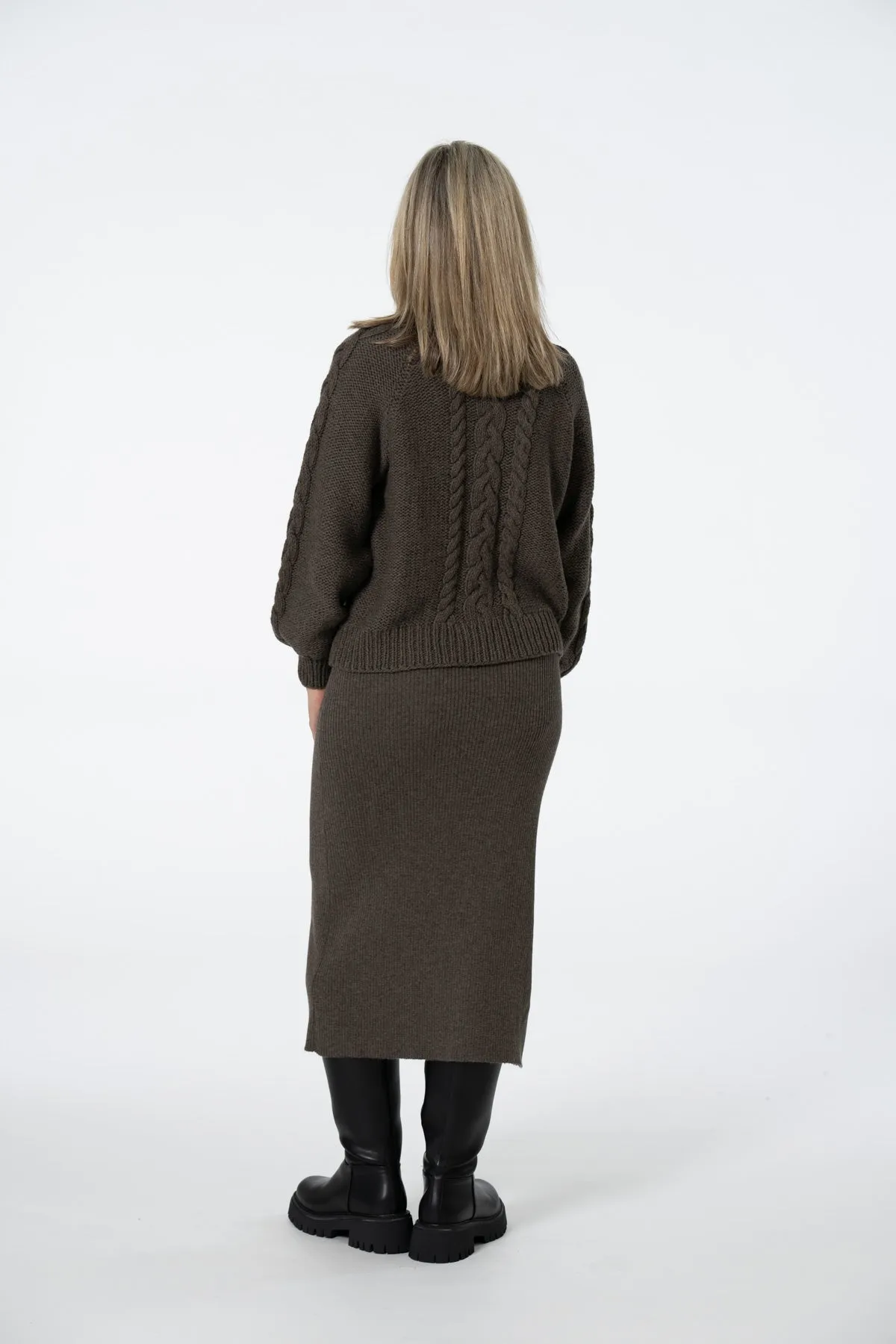 Merino Rib Skirt In Mulch Brown