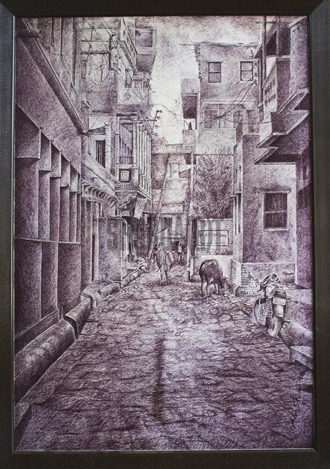 Original Painting of a Narrow Bylane in Varanasi