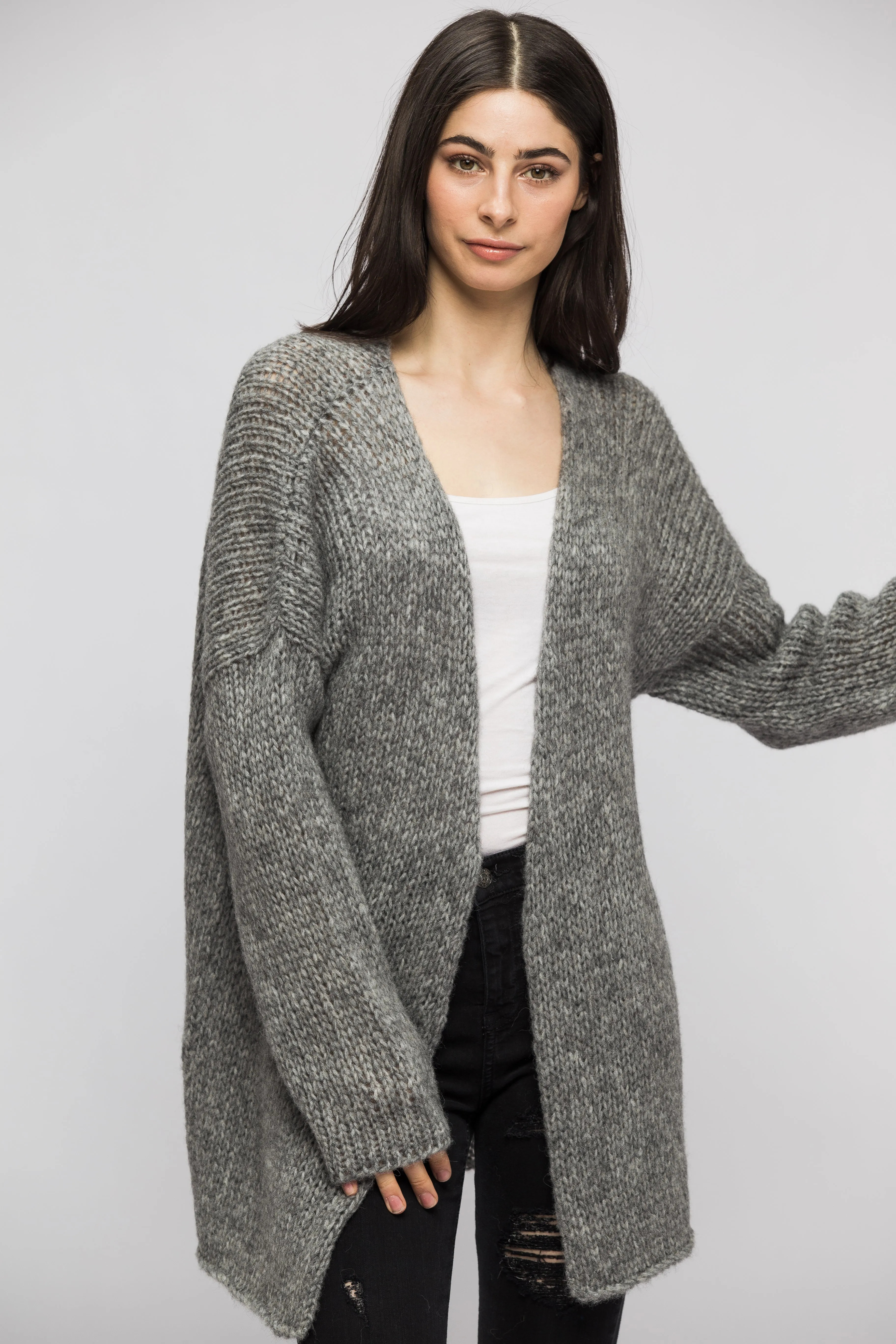 Oversized alpaca grey cardigan.